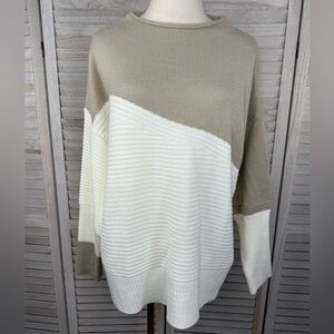 Women's Ribbed Colorblock Mockneck Sweater Tan/Cream-XL